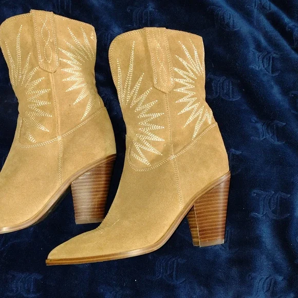 Marc Fisher Suede Western Ankle Boots - Tan - Picture 3 of 6